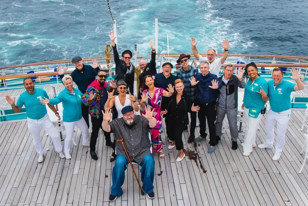Musicians and crew of Blues Cruise 2026 together on deck
