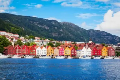 Colourful Bryggen wharf buildings in Bergen, Norway