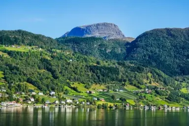 Ulvik on the Hardangerfjord, framed by green mountain slopes